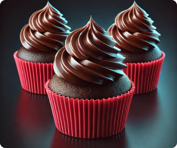 imagem com tês cupcakes de chocolate