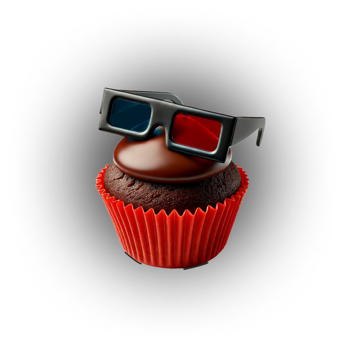 Imagem de um cupcake usando um óculos 3d